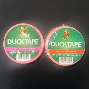 Lot of 2 Duck Ductape Tape 1.88 In X 15 Yards Flamingo Pink & Bright Orange NWT